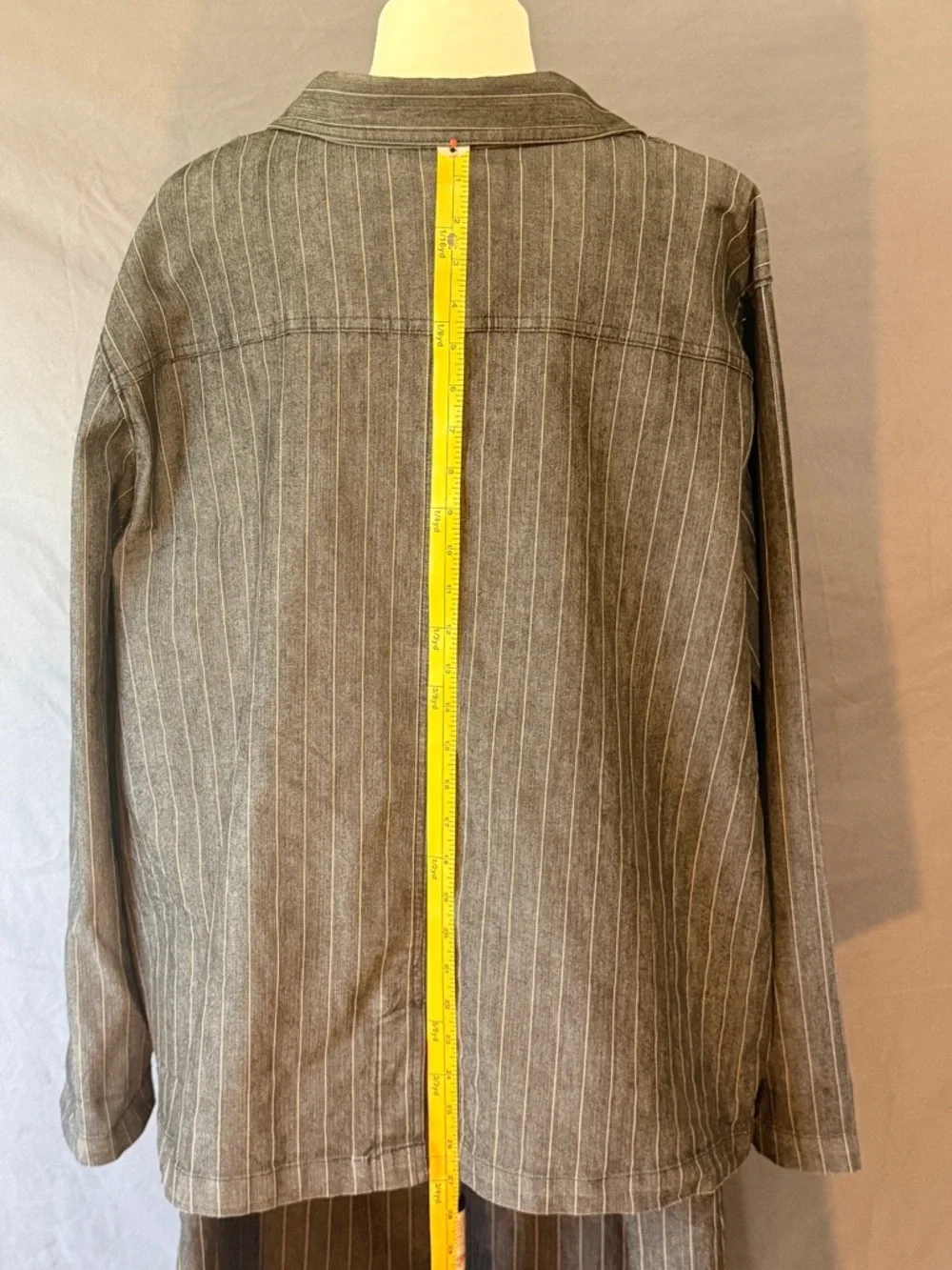 Liz & Me 2pc Skirt Set 20W Gray Denim Pinstripe Button Front Jacket Midi Skirt